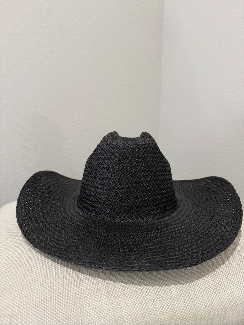 Lack of Color Black straw cowboy hat with wide brim and woven texture
